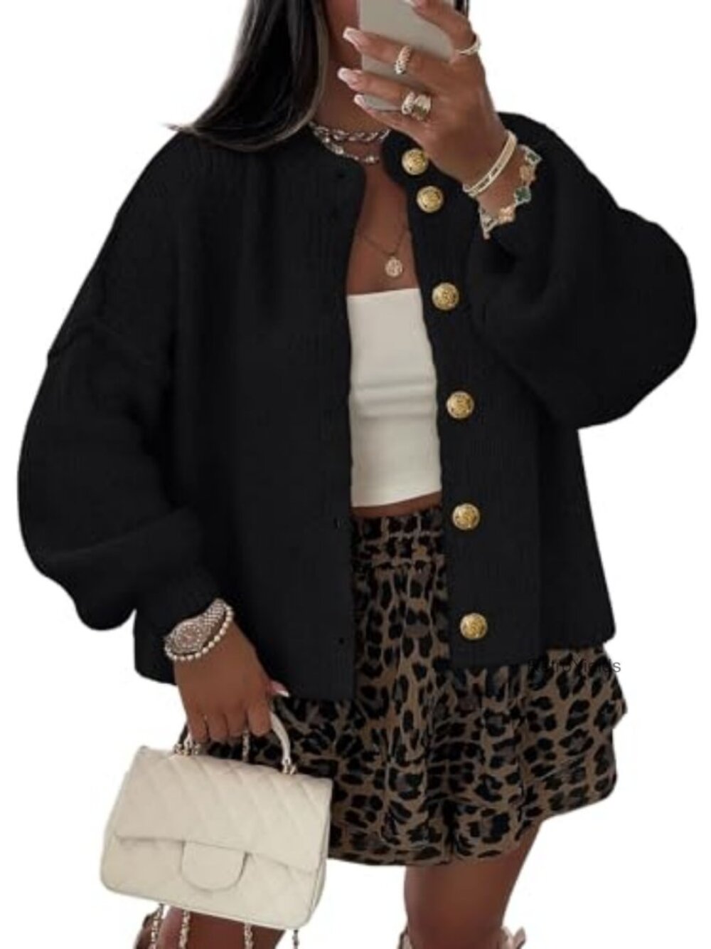 Chunky Knit Cropped Oversized Cardigan Sweater Button Front Fall